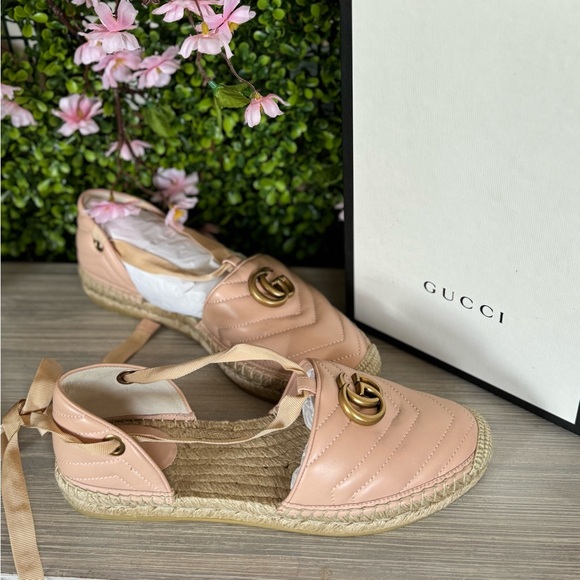 New Gucci Flat Pink Espadrilles Lace Up Marmont 40 - Picture 2 of 11